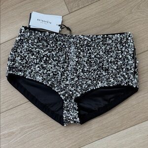 NWT RetroFête Braelynn Black Crystal Hot Sequin Shorts